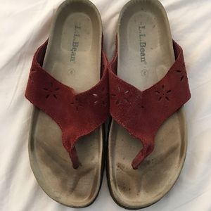 LL Bean Flat Ortho Footbed Cork Flip Flops Suede.